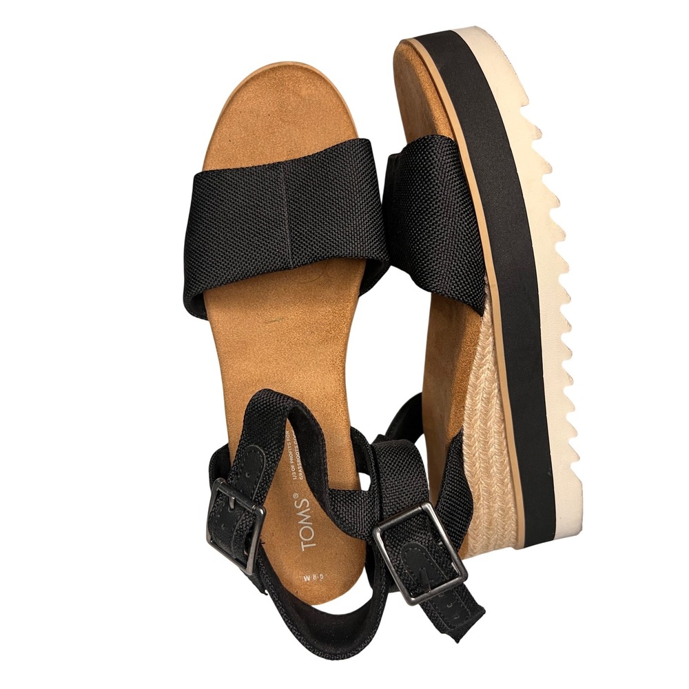 TOMS Monica Black Textile Espadrille Platform Wedge Sandals Womens 8.5
